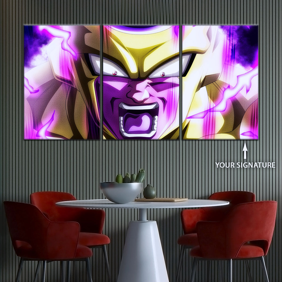 Dragon Ball Super Golden Frieza Canvas Wall Art - 5 Piece Split Panel DBZ Anime Poster - Framed Ready to Hang Living Room Man Cave Decor - DR5083
