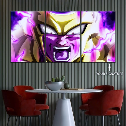 Dragon Ball Super Golden Frieza Canvas Wall Art - 5 Piece Split Panel DBZ Anime Poster - Framed Ready to Hang Living Room Man Cave Decor - DR5083