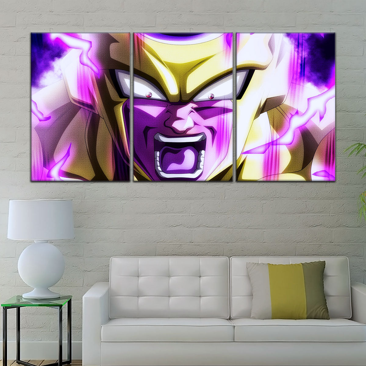 Dragon Ball Super Golden Frieza Canvas Wall Art - 5 Piece Split Panel DBZ Anime Poster - Framed Ready to Hang Living Room Man Cave Decor - DR5083