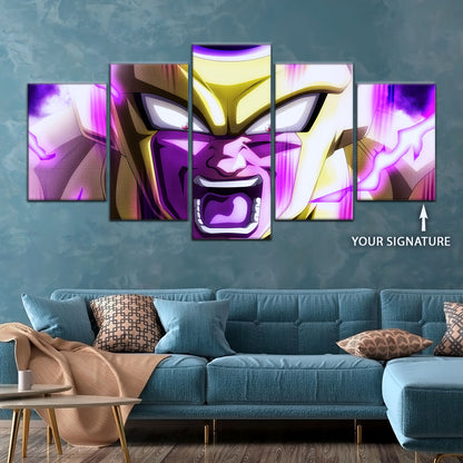 Dragon Ball Super Golden Frieza Canvas Wall Art - 5 Piece Split Panel DBZ Anime Poster - Framed Ready to Hang Living Room Man Cave Decor - DR5083