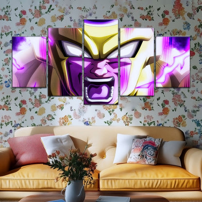 Dragon Ball Super Golden Frieza Canvas Wall Art - 5 Piece Split Panel DBZ Anime Poster - Framed Ready to Hang Living Room Man Cave Decor - DR5083