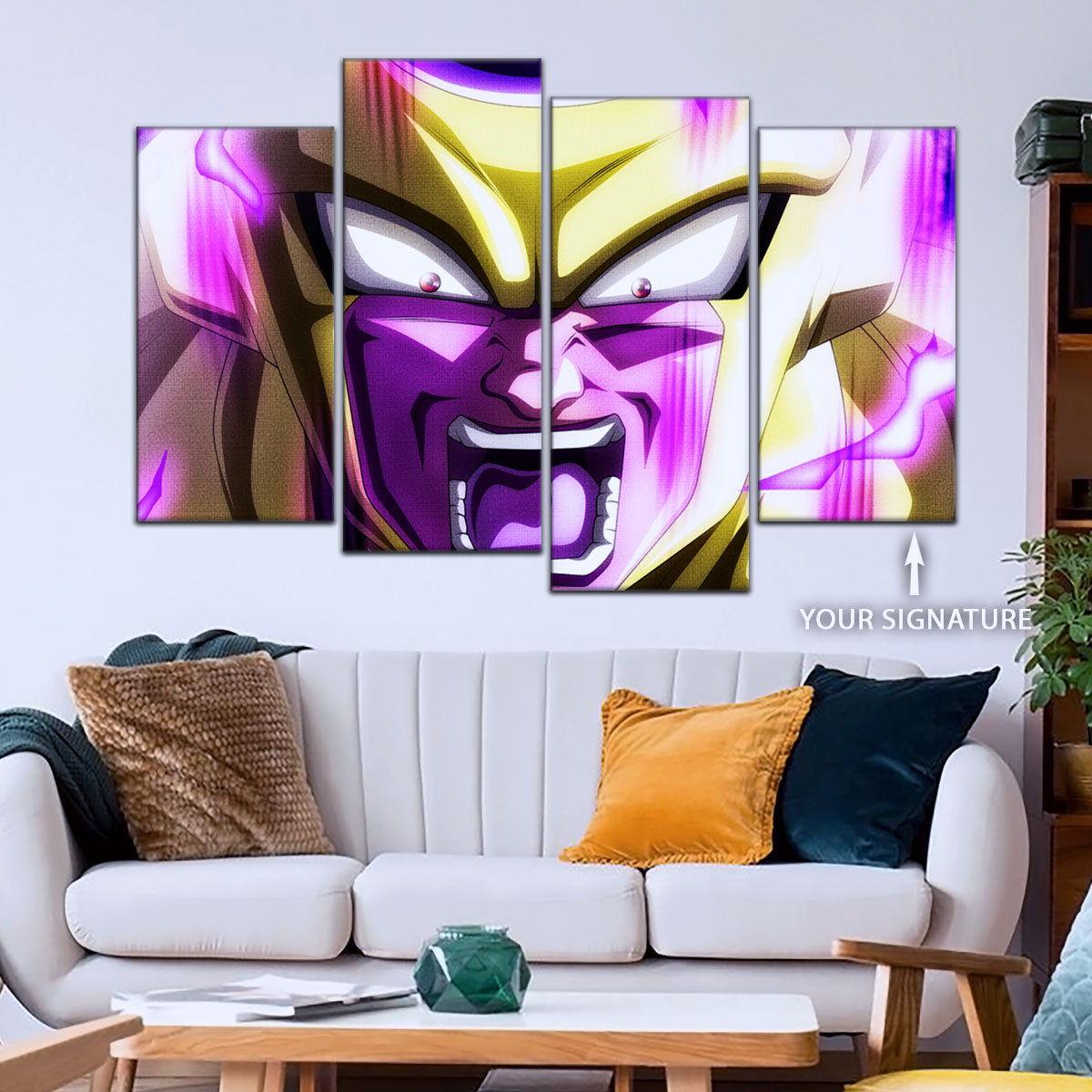 Dragon Ball Super Golden Frieza Canvas Wall Art - 5 Piece Split Panel DBZ Anime Poster - Framed Ready to Hang Living Room Man Cave Decor - DR5083