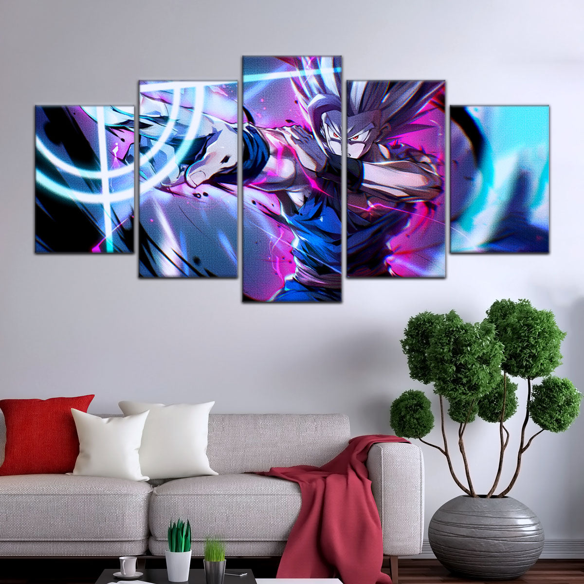 Dragon Ball Super Hero Beast Gohan Canvas Wall Art - 5 Piece Split Panel DBZ Anime Poster - Framed Ready to Hang Living Room Man Cave Decor - DR5030