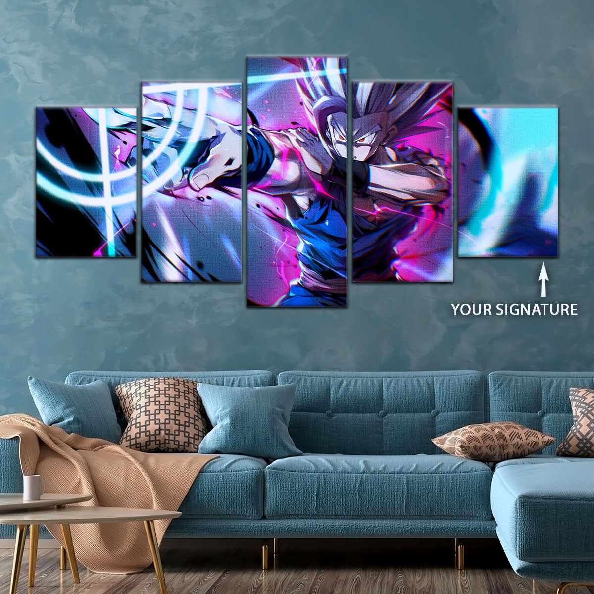 Dragon Ball Super Hero Beast Gohan Canvas Wall Art - 5 Piece Split Panel DBZ Anime Poster - Framed Ready to Hang Living Room Man Cave Decor - DR5030