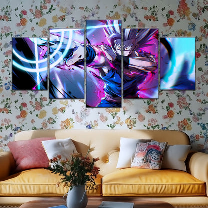 Dragon Ball Super Hero Beast Gohan Canvas Wall Art - 5 Piece Split Panel DBZ Anime Poster - Framed Ready to Hang Living Room Man Cave Decor - DR5030