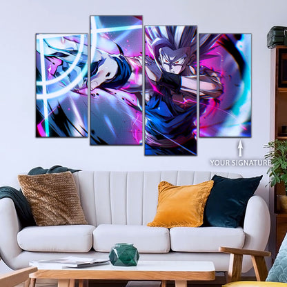Dragon Ball Super Hero Beast Gohan Canvas Wall Art - 5 Piece Split Panel DBZ Anime Poster - Framed Ready to Hang Living Room Man Cave Decor - DR5030