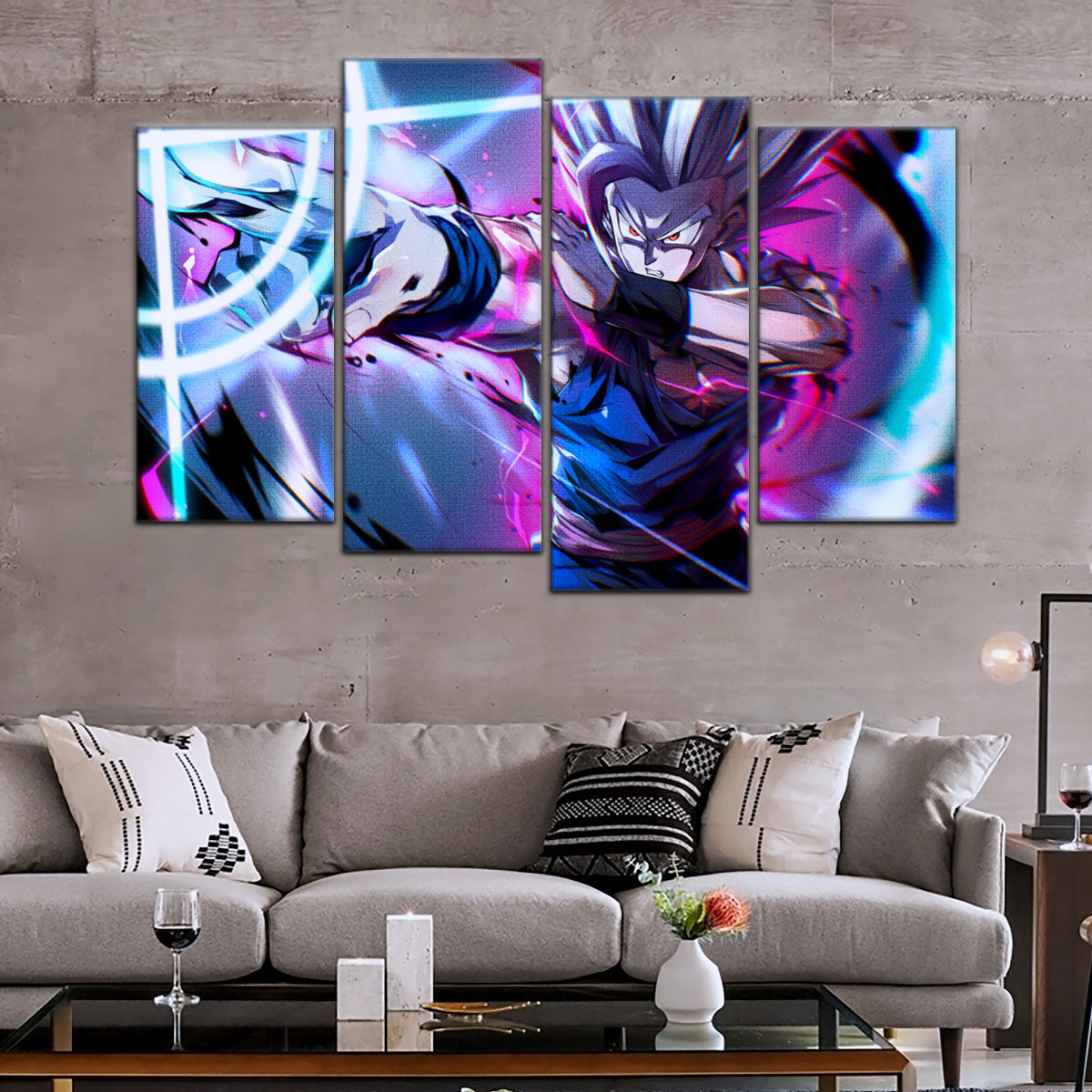 Dragon Ball Super Hero Beast Gohan Canvas Wall Art - 5 Piece Split Panel DBZ Anime Poster - Framed Ready to Hang Living Room Man Cave Decor - DR5030