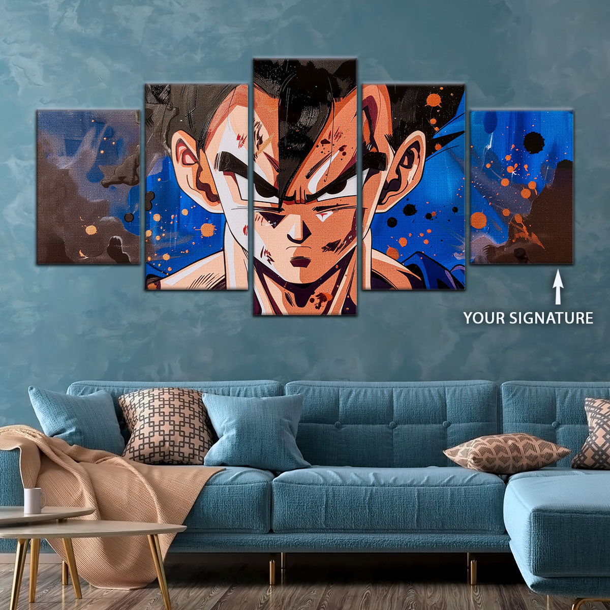 Dragon Ball Super Hero Gohan Canvas Wall Art - 5 Piece Split Panel DBZ Anime Poster - Framed Ready to Hang Living Room Man Cave Decor - DR5029