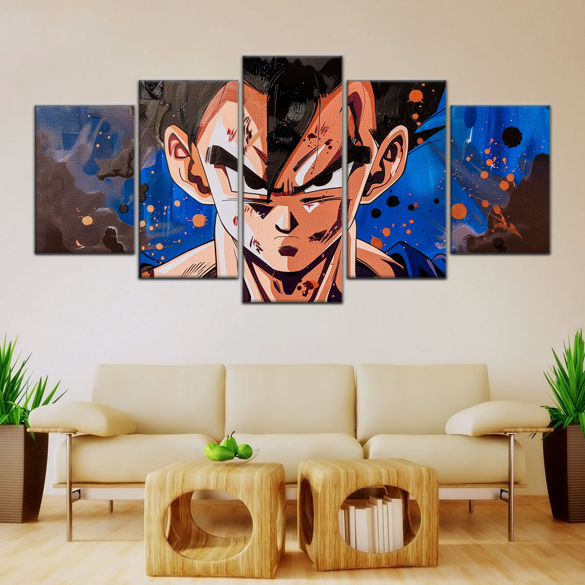 Dragon Ball Super Hero Gohan Canvas Wall Art - 5 Piece Split Panel DBZ Anime Poster - Framed Ready to Hang Living Room Man Cave Decor - DR5029