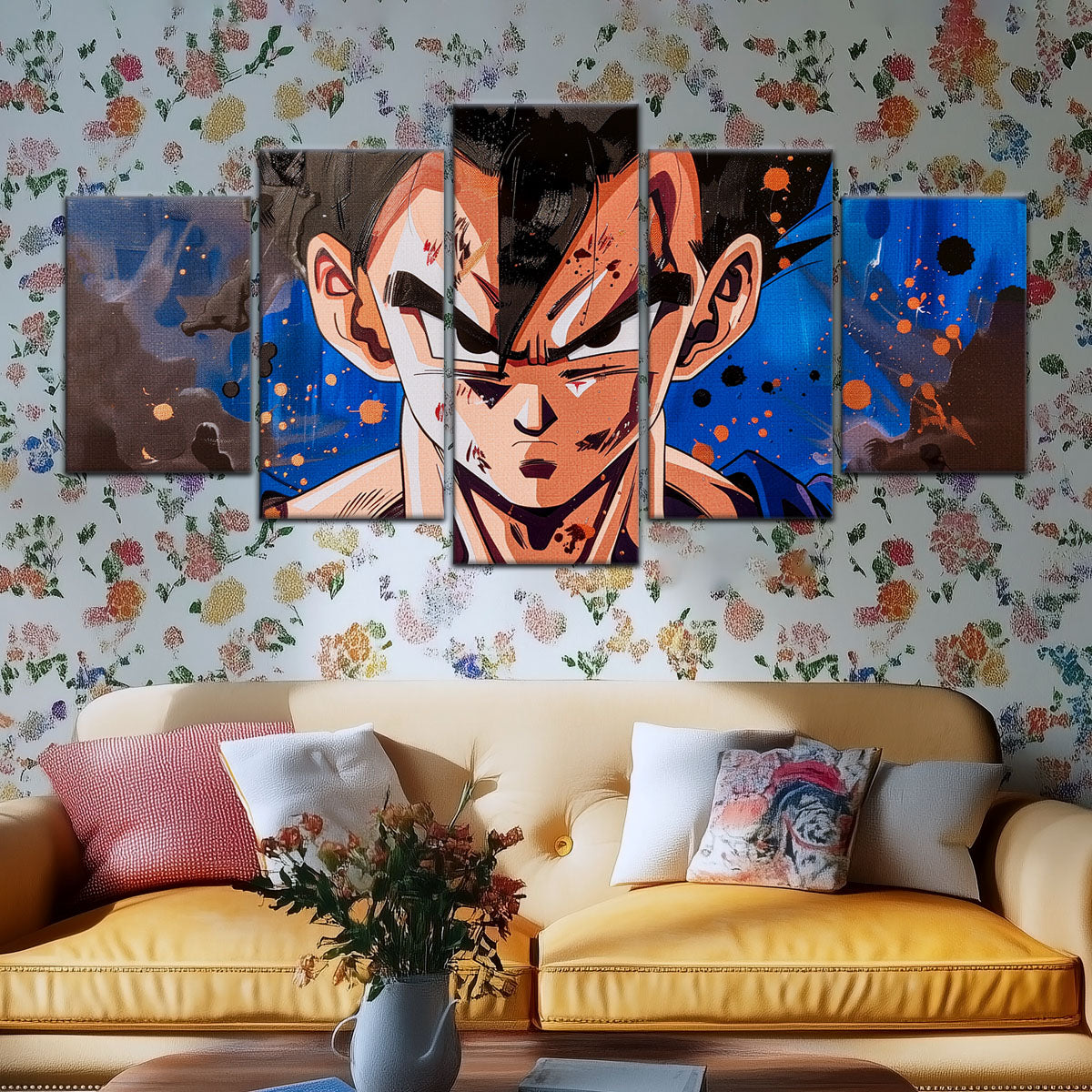 Dragon Ball Super Hero Gohan Canvas Wall Art - 5 Piece Split Panel DBZ Anime Poster - Framed Ready to Hang Living Room Man Cave Decor - DR5029