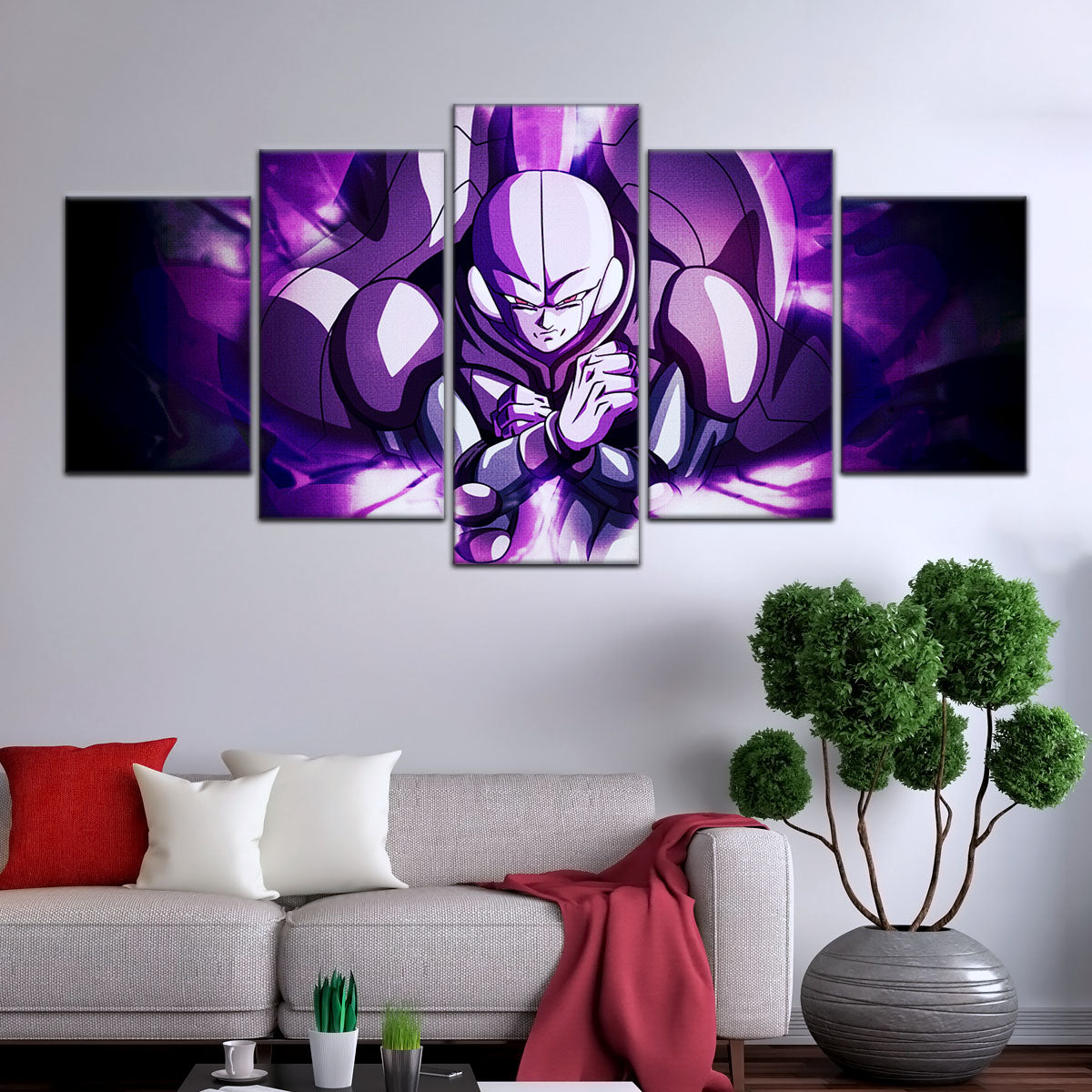 Dragon Ball Super Hit Awakens Canvas Wall Art - 5 Piece Split Panel DBZ Anime Poster - Framed Ready to Hang Living Room Man Cave Decor - DR5085