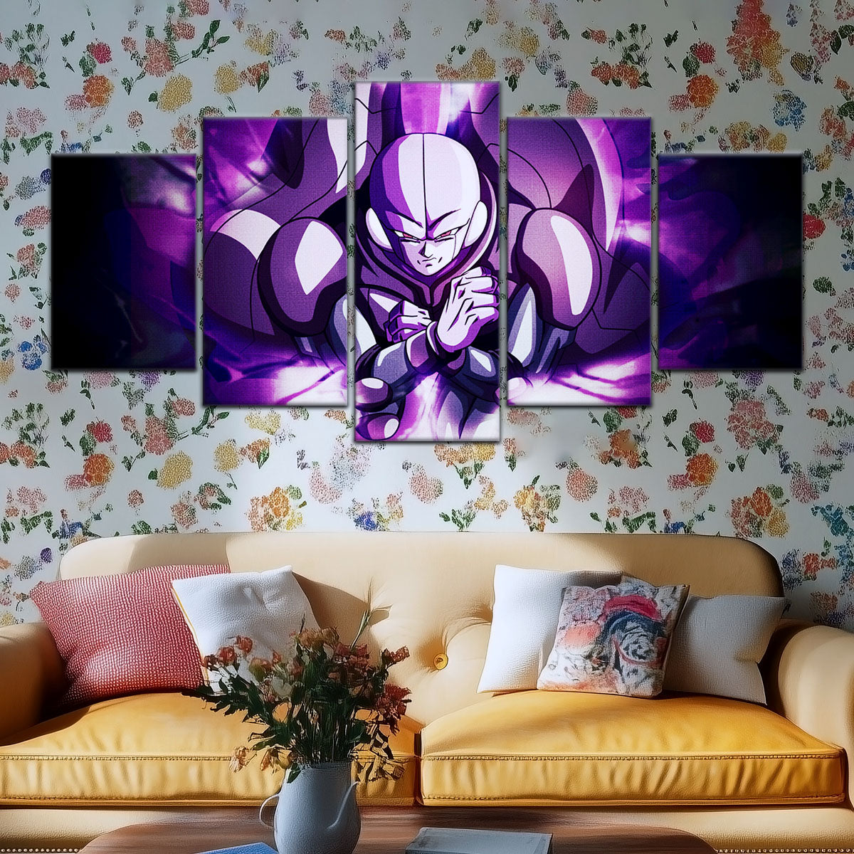 Dragon Ball Super Hit Awakens Canvas Wall Art - 5 Piece Split Panel DBZ Anime Poster - Framed Ready to Hang Living Room Man Cave Decor - DR5085