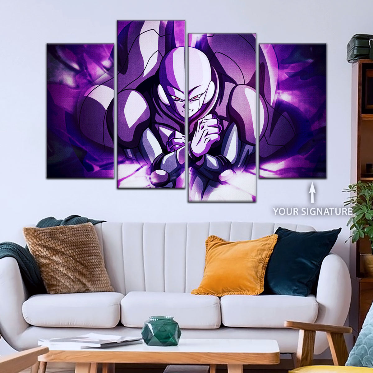 Dragon Ball Super Hit Awakens Canvas Wall Art - 5 Piece Split Panel DBZ Anime Poster - Framed Ready to Hang Living Room Man Cave Decor - DR5085
