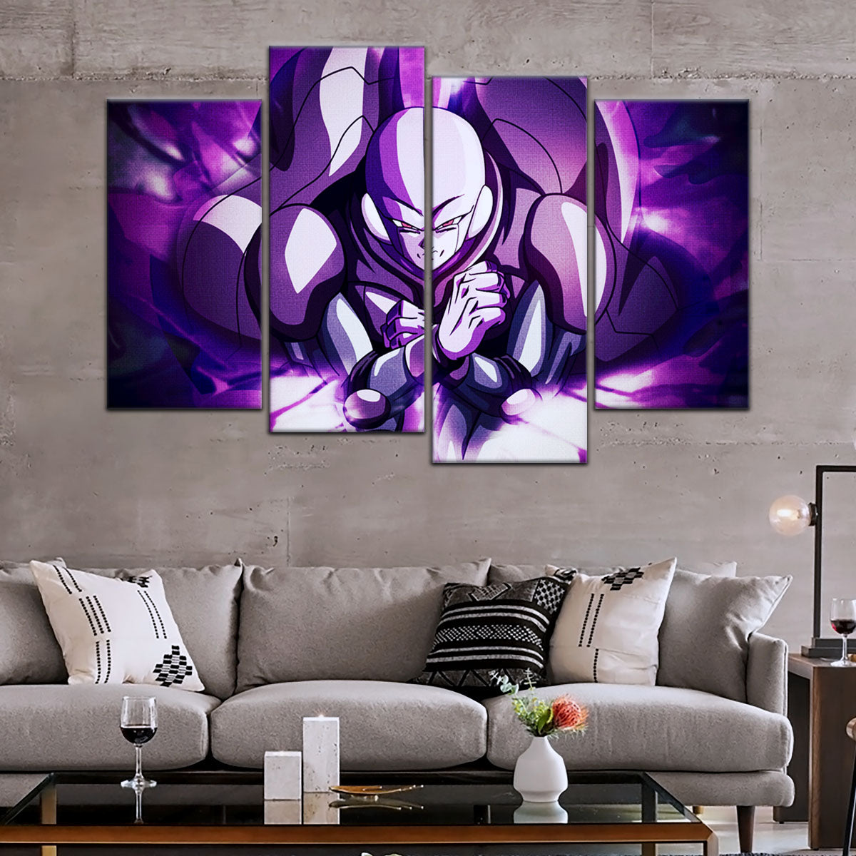 Dragon Ball Super Hit Awakens Canvas Wall Art - 5 Piece Split Panel DBZ Anime Poster - Framed Ready to Hang Living Room Man Cave Decor - DR5085