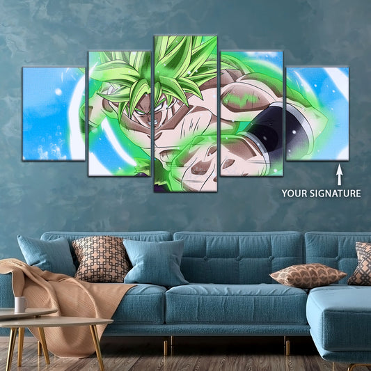 Dragon Ball Super Legendary Saiyan Broly Canvas Wall Art - 5 Piece Split Panel DBZ Anime Poster - Ready to Hang Living Room Man Cave Decor - DR5022