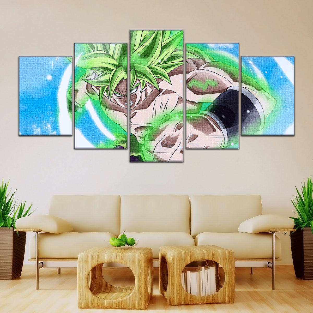 Dragon Ball Super Legendary Saiyan Broly Canvas Wall Art - 5 Piece Split Panel DBZ Anime Poster - Ready to Hang Living Room Man Cave Decor - DR5022