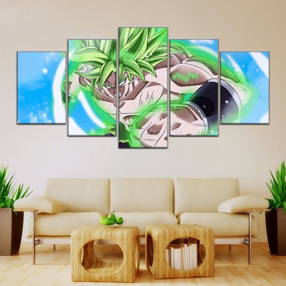 Dragon Ball Super Legendary Saiyan Broly Canvas Wall Art - 5 Piece Split Panel DBZ Anime Poster - Ready to Hang Living Room Man Cave Decor - DR5022