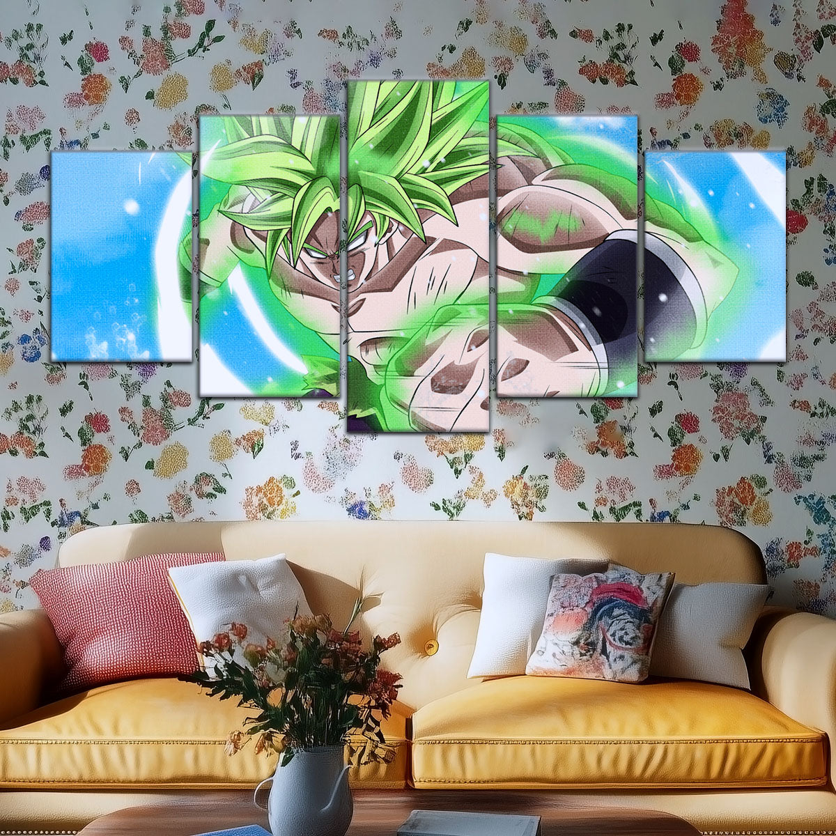 Dragon Ball Super Legendary Saiyan Broly Canvas Wall Art - 5 Piece Split Panel DBZ Anime Poster - Ready to Hang Living Room Man Cave Decor - DR5022
