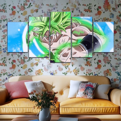 Dragon Ball Super Legendary Saiyan Broly Canvas Wall Art - 5 Piece Split Panel DBZ Anime Poster - Ready to Hang Living Room Man Cave Decor - DR5022