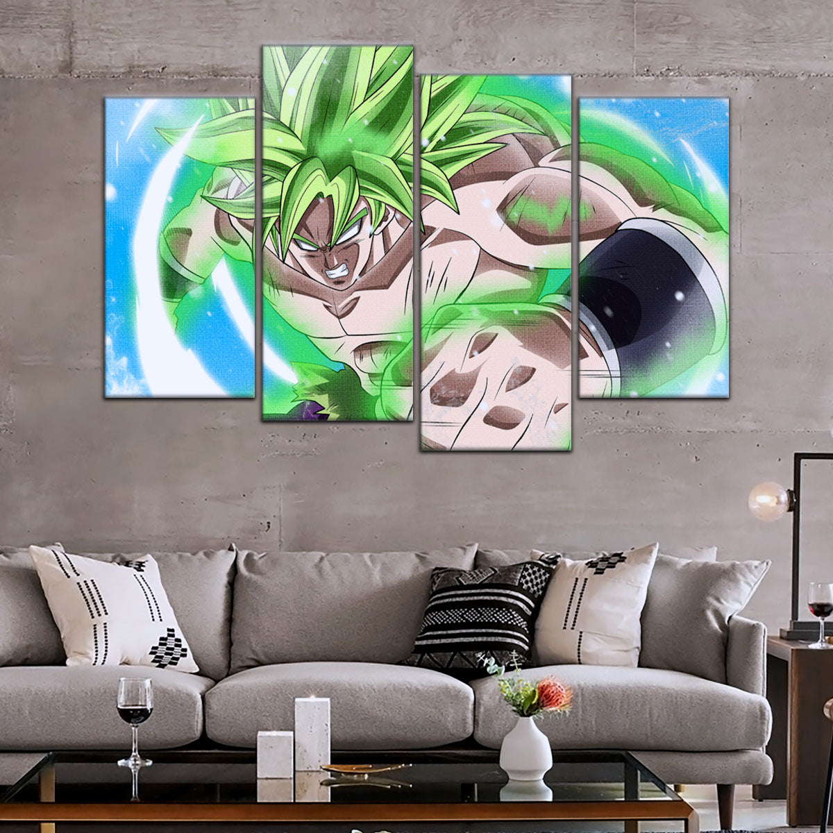 Dragon Ball Super Legendary Saiyan Broly Canvas Wall Art - 5 Piece Split Panel DBZ Anime Poster - Ready to Hang Living Room Man Cave Decor - DR5022