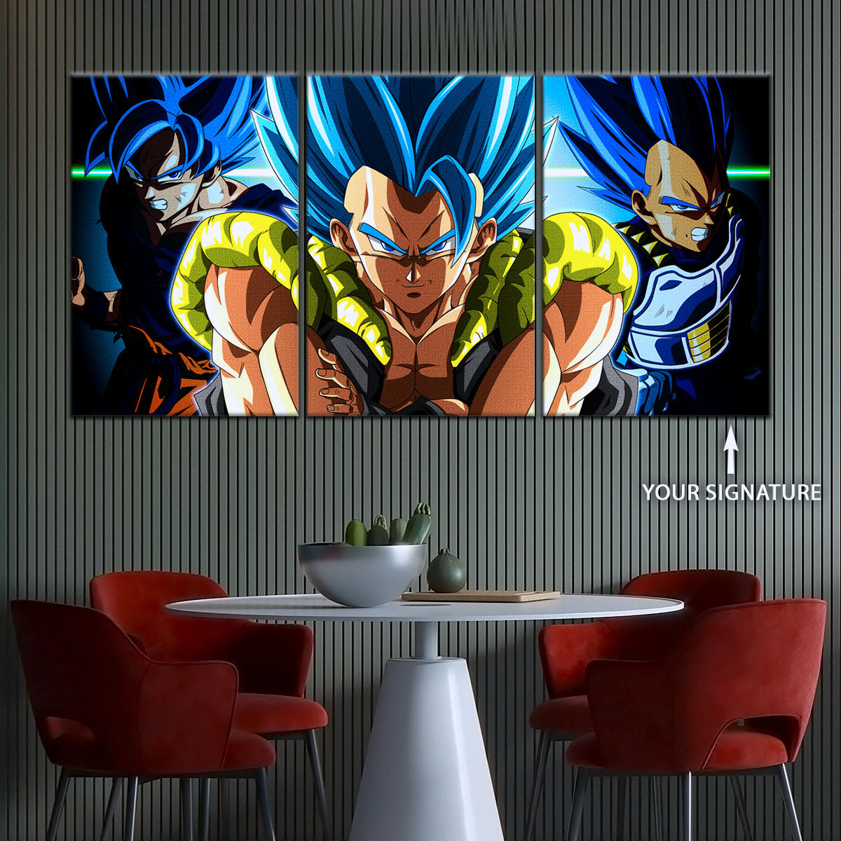 Dragon Ball Super Saiyan Blue Gogeta Canvas Wall Art - 5 Piece Split Panel DBZ Anime Poster - Framed Ready to Hang Living Room Man Cave Decor - DR5028