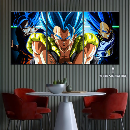 Dragon Ball Super Saiyan Blue Gogeta Canvas Wall Art - 5 Piece Split Panel DBZ Anime Poster - Framed Ready to Hang Living Room Man Cave Decor - DR5028
