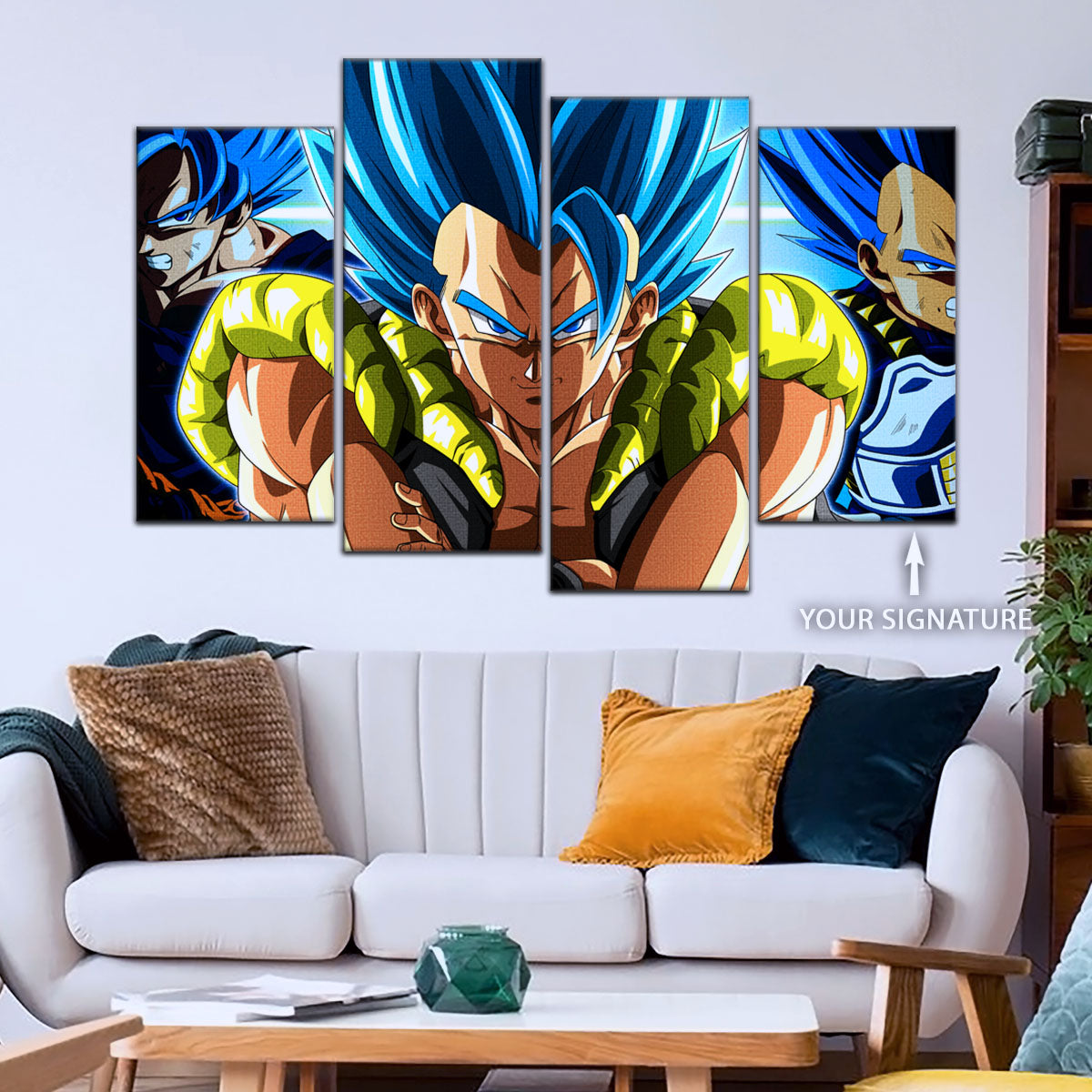 Dragon Ball Super Saiyan Blue Gogeta Canvas Wall Art - 5 Piece Split Panel DBZ Anime Poster - Framed Ready to Hang Living Room Man Cave Decor - DR5028