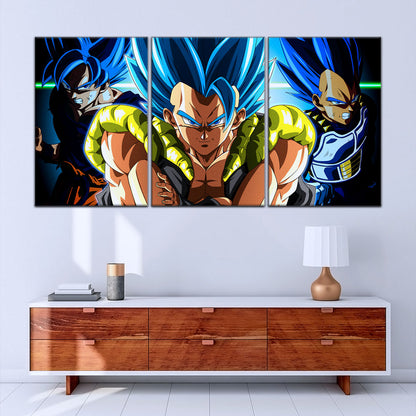 Dragon Ball Super Saiyan Blue Gogeta Canvas Wall Art - 5 Piece Split Panel DBZ Anime Poster - Framed Ready to Hang Living Room Man Cave Decor - DR5028