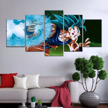 Dragon Ball Super Saiyan Blue Goku Canvas Wall Art - 5 Piece Split Panel DBZ Anime Poster - Framed Ready to Hang Living Room Man Cave Decor - DR5047