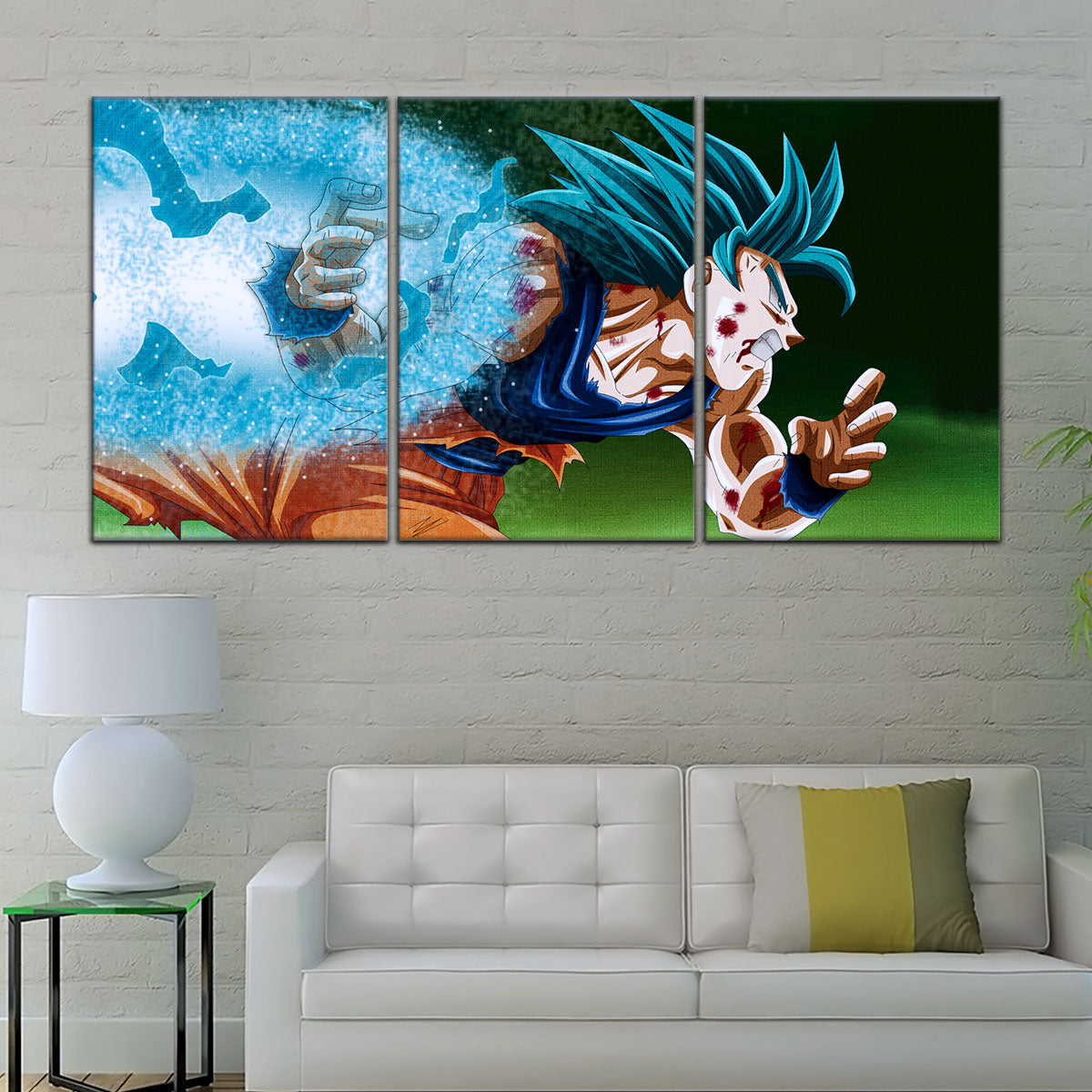 Dragon Ball Super Saiyan Blue Goku Canvas Wall Art - 5 Piece Split Panel DBZ Anime Poster - Framed Ready to Hang Living Room Man Cave Decor - DR5047
