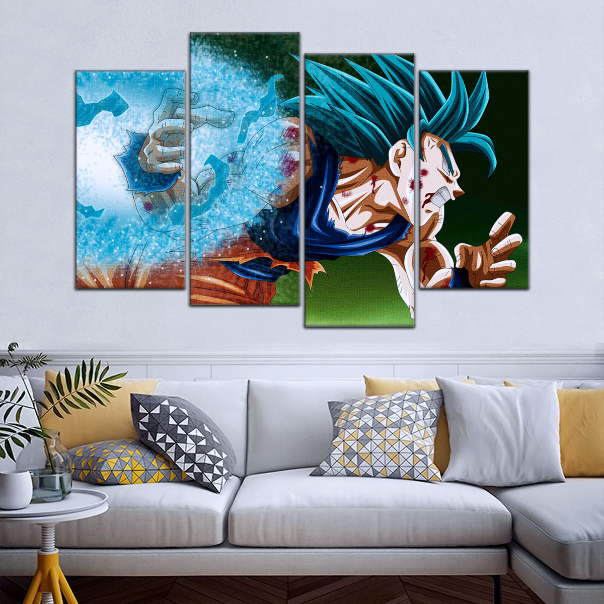 Dragon Ball Super Saiyan Blue Goku Canvas Wall Art - 5 Piece Split Panel DBZ Anime Poster - Framed Ready to Hang Living Room Man Cave Decor - DR5047