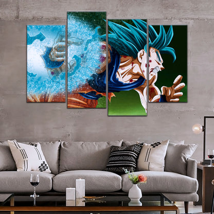 Dragon Ball Super Saiyan Blue Goku Canvas Wall Art - 5 Piece Split Panel DBZ Anime Poster - Framed Ready to Hang Living Room Man Cave Decor - DR5047