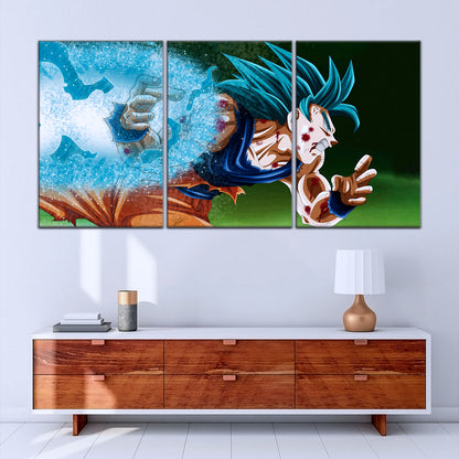 Dragon Ball Super Saiyan Blue Goku Canvas Wall Art - 5 Piece Split Panel DBZ Anime Poster - Framed Ready to Hang Living Room Man Cave Decor - DR5047