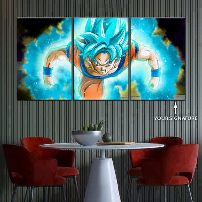 Dragon Ball Super Saiyan Blue Goku Canvas Wall Art - 5 Piece Split Panel DBZ Anime Poster - Framed Ready to Hang Living Room Man Cave Decor - DR5048
