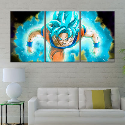 Dragon Ball Super Saiyan Blue Goku Canvas Wall Art - 5 Piece Split Panel DBZ Anime Poster - Framed Ready to Hang Living Room Man Cave Decor - DR5048