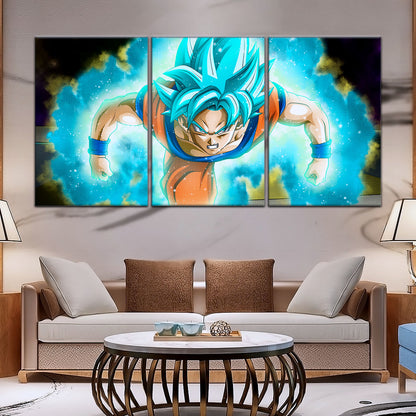 Dragon Ball Super Saiyan Blue Goku Canvas Wall Art - 5 Piece Split Panel DBZ Anime Poster - Framed Ready to Hang Living Room Man Cave Decor - DR5048