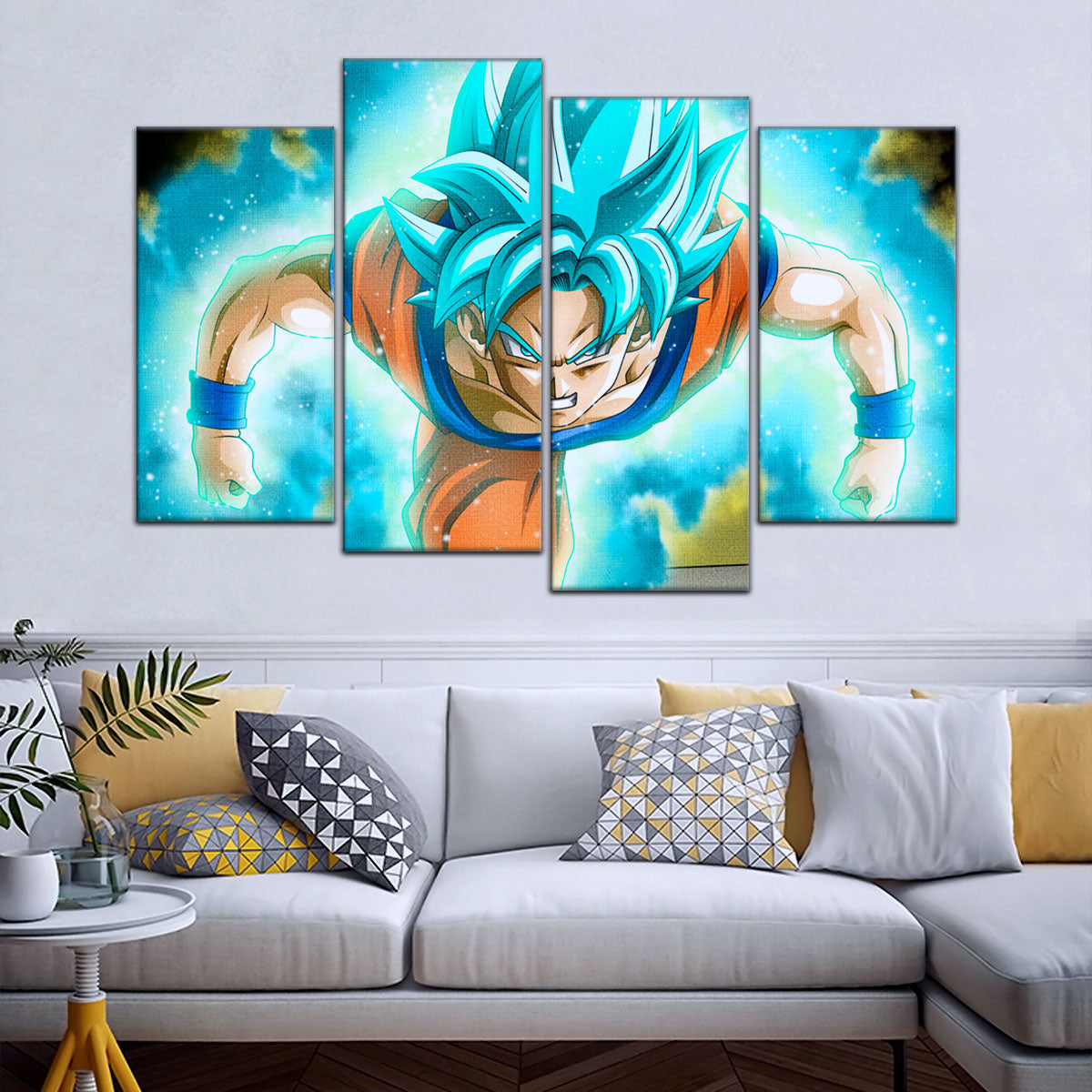 Dragon Ball Super Saiyan Blue Goku Canvas Wall Art - 5 Piece Split Panel DBZ Anime Poster - Framed Ready to Hang Living Room Man Cave Decor - DR5048