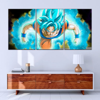 Dragon Ball Super Saiyan Blue Goku Canvas Wall Art - 5 Piece Split Panel DBZ Anime Poster - Framed Ready to Hang Living Room Man Cave Decor - DR5048