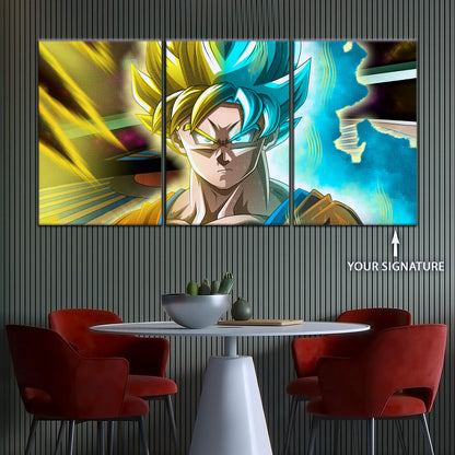 Dragon Ball Super Saiyan Blue Goku Canvas Wall Art - 5 Piece Split Panel DBZ Anime Poster - Framed Ready to Hang Living Room Man Cave Decor - DR5049