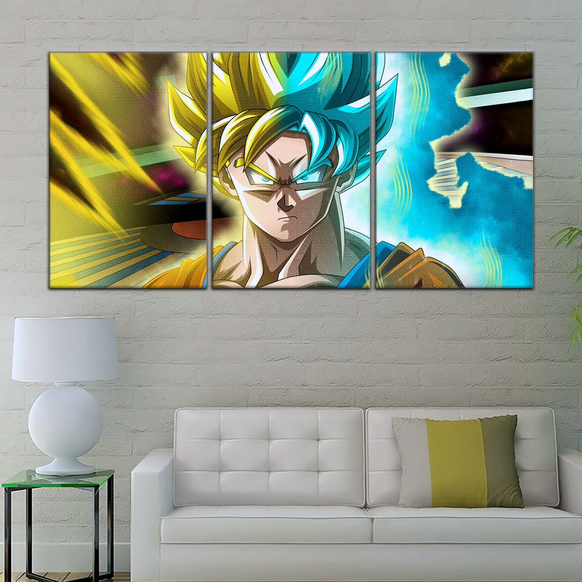 Dragon Ball Super Saiyan Blue Goku Canvas Wall Art - 5 Piece Split Panel DBZ Anime Poster - Framed Ready to Hang Living Room Man Cave Decor - DR5049