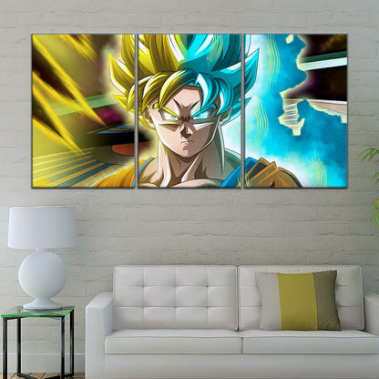 Dragon Ball Super Saiyan Blue Goku Canvas Wall Art - 5 Piece Split Panel DBZ Anime Poster - Framed Ready to Hang Living Room Man Cave Decor - DR5049