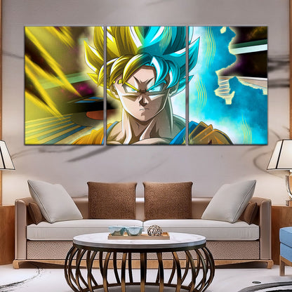 Dragon Ball Super Saiyan Blue Goku Canvas Wall Art - 5 Piece Split Panel DBZ Anime Poster - Framed Ready to Hang Living Room Man Cave Decor - DR5049