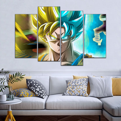 Dragon Ball Super Saiyan Blue Goku Canvas Wall Art - 5 Piece Split Panel DBZ Anime Poster - Framed Ready to Hang Living Room Man Cave Decor - DR5049