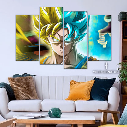 Dragon Ball Super Saiyan Blue Goku Canvas Wall Art - 5 Piece Split Panel DBZ Anime Poster - Framed Ready to Hang Living Room Man Cave Decor - DR5049