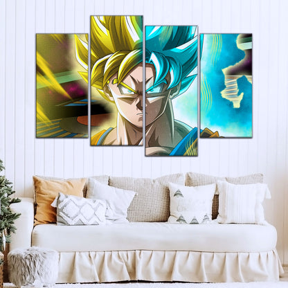 Dragon Ball Super Saiyan Blue Goku Canvas Wall Art - 5 Piece Split Panel DBZ Anime Poster - Framed Ready to Hang Living Room Man Cave Decor - DR5049