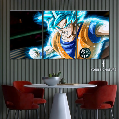 Dragon Ball Super Saiyan Blue Goku Canvas Wall Art - 5 Piece Split Panel DBZ Anime Poster - Framed Ready to Hang Living Room Man Cave Decor - DR5050