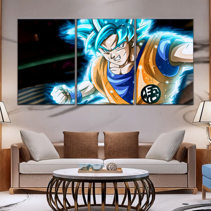 Dragon Ball Super Saiyan Blue Goku Canvas Wall Art - 5 Piece Split Panel DBZ Anime Poster - Framed Ready to Hang Living Room Man Cave Decor - DR5050