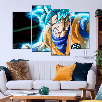 Dragon Ball Super Saiyan Blue Goku Canvas Wall Art - 5 Piece Split Panel DBZ Anime Poster - Framed Ready to Hang Living Room Man Cave Decor - DR5050