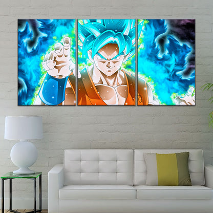 Dragon Ball Super Saiyan Blue Goku Canvas Wall Art - 5 Piece Split Panel DBZ Anime Poster - Framed Ready to Hang Living Room Man Cave Decor - DR5051