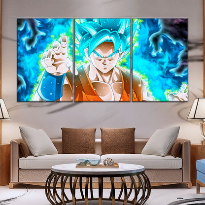 Dragon Ball Super Saiyan Blue Goku Canvas Wall Art - 5 Piece Split Panel DBZ Anime Poster - Framed Ready to Hang Living Room Man Cave Decor - DR5051